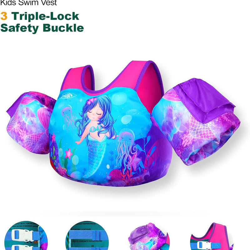 AEOCOO Puddle Float Jumper for Swiming, Toddler Swim Vest for Water Play, Pool Floats with Swimming Arm Floaties Swim Jacket & Water Wings for Kids Swimmies, Boys, Girls, Niños