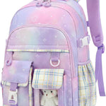 PRLINJSK Girls Backpack，Cute School Backpack for Girls Kids Teens，Kawaii Bookbag for Primary Elementary，Pink