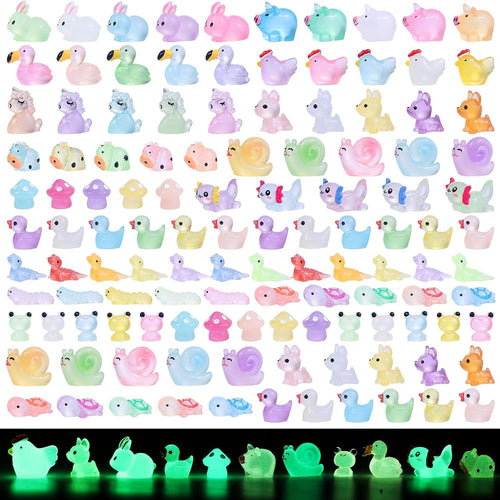 Luminous mini Resin Animals to Hide 120 Pcs Tiny Resin Animals Glow in The Dark for Miniature Fairy Garden Decoration Accessories Micro Landscape Aquarium Potted Decoration