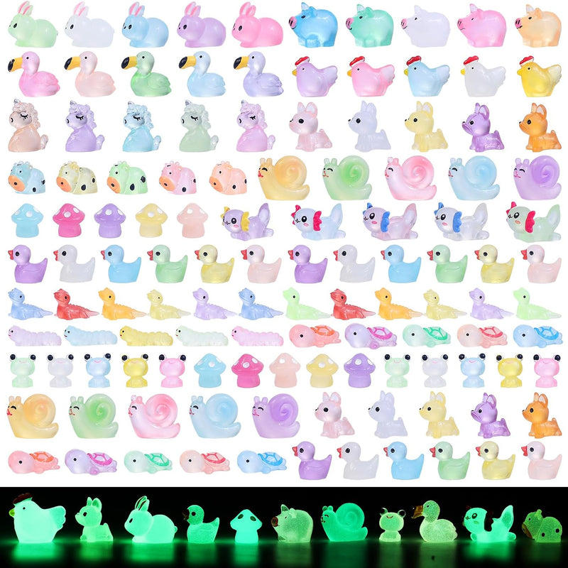 Luminous mini Resin Animals to Hide 120 Pcs Tiny Resin Animals Glow in The Dark for Miniature Fairy Garden Decoration Accessories Micro Landscape Aquarium Potted Decoration