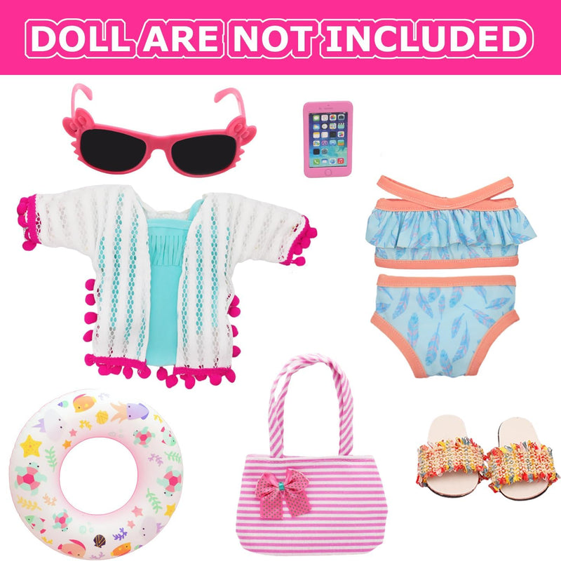 18 Inch American Doll Accessories, Fashion Doll Swimming Play Sets for American 18 Inch Girl Including Clothes Swimsuit Sunglasses Phone Shoes