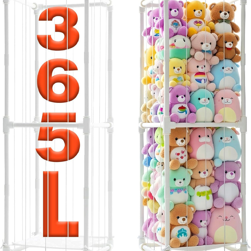 Large Stuffed Animal Storage Zoo Cage Holder, 19"x19"x56.3" Pre-Threaded Bungee Upgrade PVC Toy Organizers and Storage, Vertical Space Saving Plush Toys Zoo Holder, for Bedroom Playroom, White