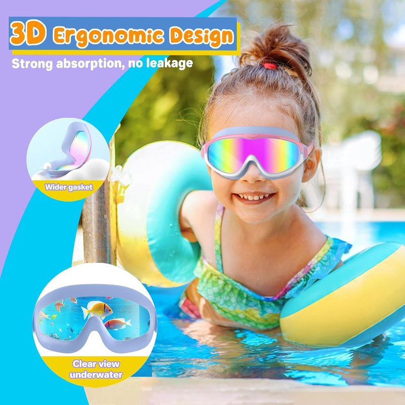 COOLOO 2 Pack Kids Goggles 4-16, Wide View No Leaking Kids Swim Goggles | Anti-fog & Anti-UV Swimming Goggles for Girls Boys