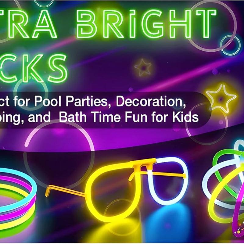 Ammy Glow Glow Sticks Bulk Party Pack, 205 Pcs Kit with Connectors & Glasses for Kids, LED Neon Glow in the Dark Party Supplies for Birthdays & Events