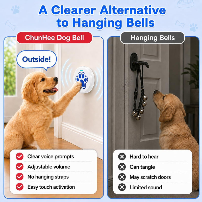 ChunHee Dog Training Bells for Door - Dog Door Bell for with 36 Custom Sounds | Dog Bell for Door Potty Training | Chew-Proof & Adjustable Volume (0-115dB) | Teach Puppies to Signal to Go Outside