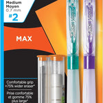 BIC Velocity Max Mechanical Pencils, With Colorful Barrel, Medium Point (0.7mm), 2-Count Pack Mechanical Pencils With Erasers and Lead Refills