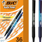BIC Soft Feel Retractable Ballpoint Pen,1.0 mm Medium Point, Bulk School Supplies for Students and Teachers, No-Slip Grip, 36-Count in Black & Blue