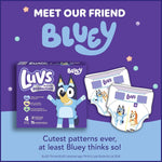 Luvs Size 4 Baby Diapers, Platinum Protection Bluey Diapers for Day & Night,Size 4 (22-37 lbs), 198 Count
