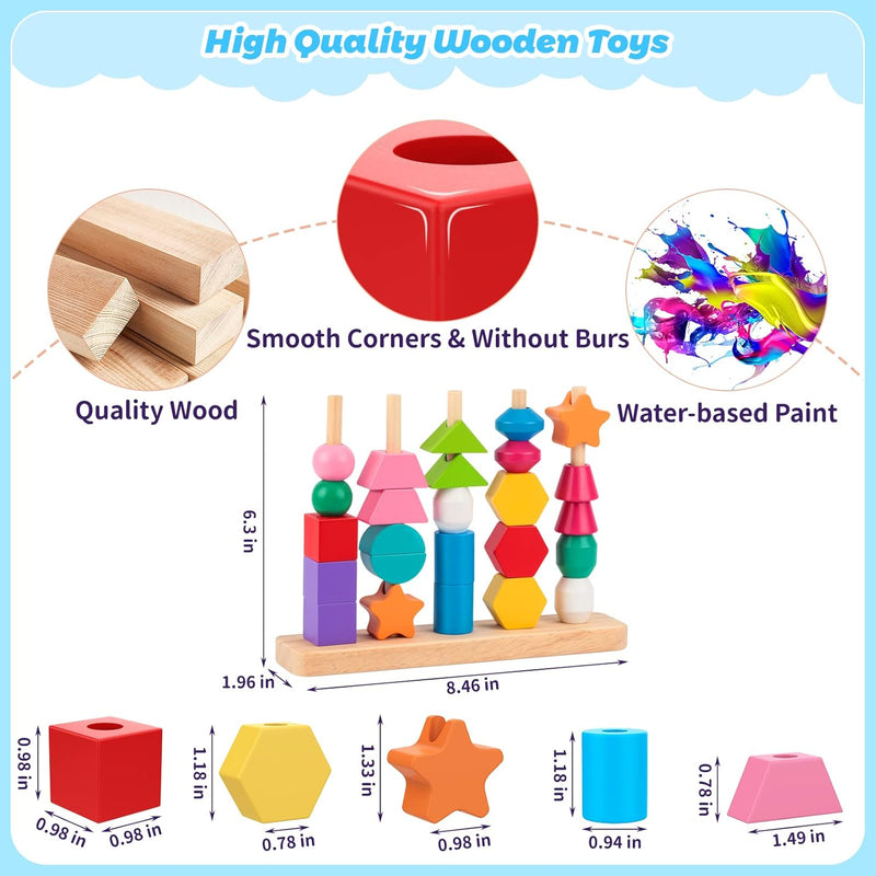 Montessori Wooden Beads Sequencing Toy Set for Preschool Learning and STEM Development