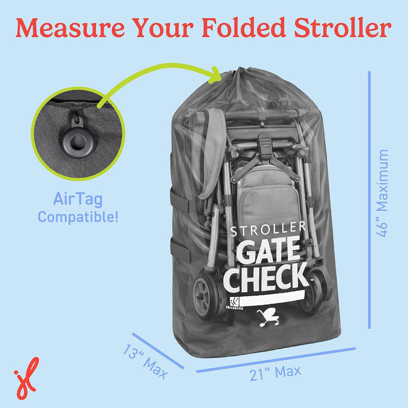 J.L. Childress Gate Check Travel Bag for Single & Double Strollers, Black | AirTag compatible Gate Check Bag keeps strollers clean, protected & easy to identify when airport gate checking