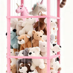 Stuffed Animal Storage Zoo Tower,56In Wooden Large Stuffed Animal Holder Organizer with Wheels,Stuffy Plushies Storage with Elastic Band&Mesh Bottom,Toy Storage Organizers for Playroom Bedroom Nursery
