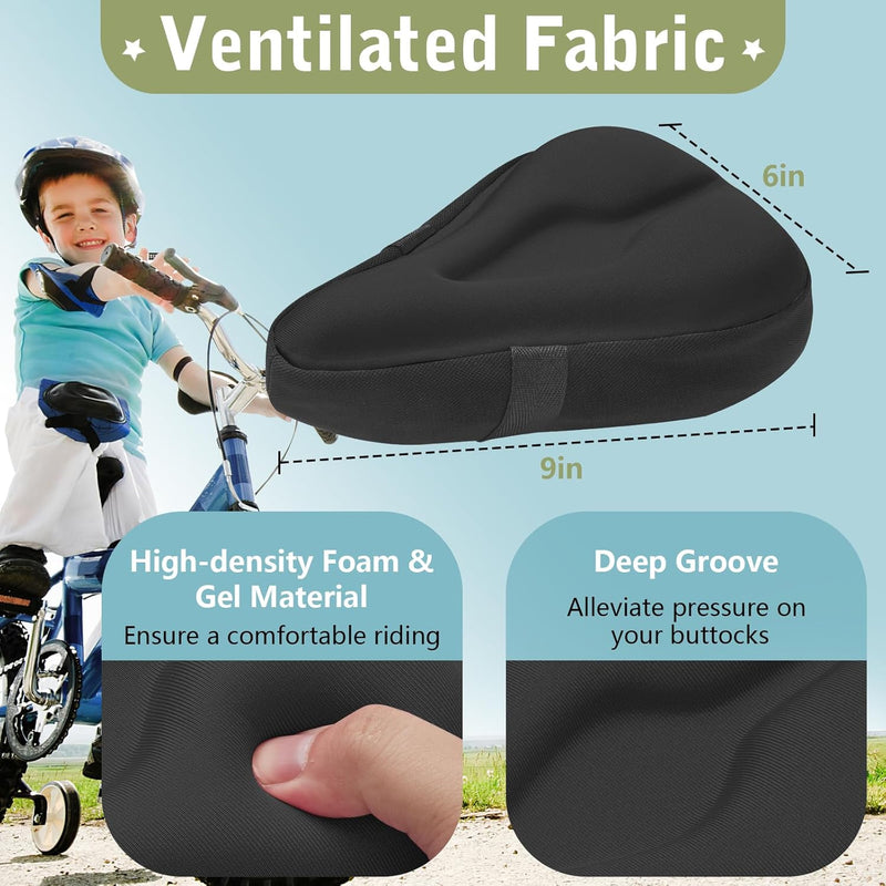 Zacro Gel Kids Bike Seat Cover, Anti-Slip Child Bicycle Saddle, 9x6 inches, Soft Memory Foam, Reflective Strip