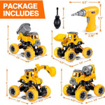 LUDILO Toys for 3 4 5 Year Old Boy Birthday Gift: 4PCS Take Apart Construction Truck Excavator Toy with Electric Drill, Kids Building Stem Learning Toy Gifts for 3 4 5 6 Year Old Boys Toys Age 4-6 3-5