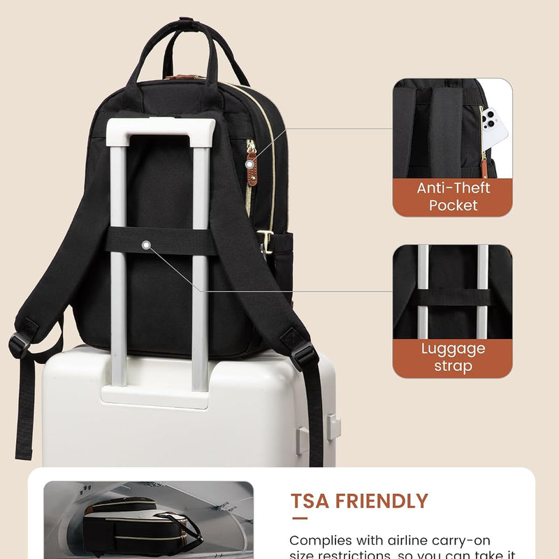LOVEVOOK Laptop Backpack Women with Giant Tumbler Holder,15.6 inch Waterproof Work Travel Backpack Computer Laptop Bag,Cute College Nurse Teacher Backpack Purse,Gifts for Women & Men,Beige-Black-Brown