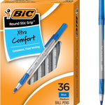 BIC Round Stic Grip Xtra Comfort Black Ballpoint Pens, Medium Point (1.2mm), 36-Count Pack, Perfect Writing Pens With Soft Grip for Superb Comfort and Control