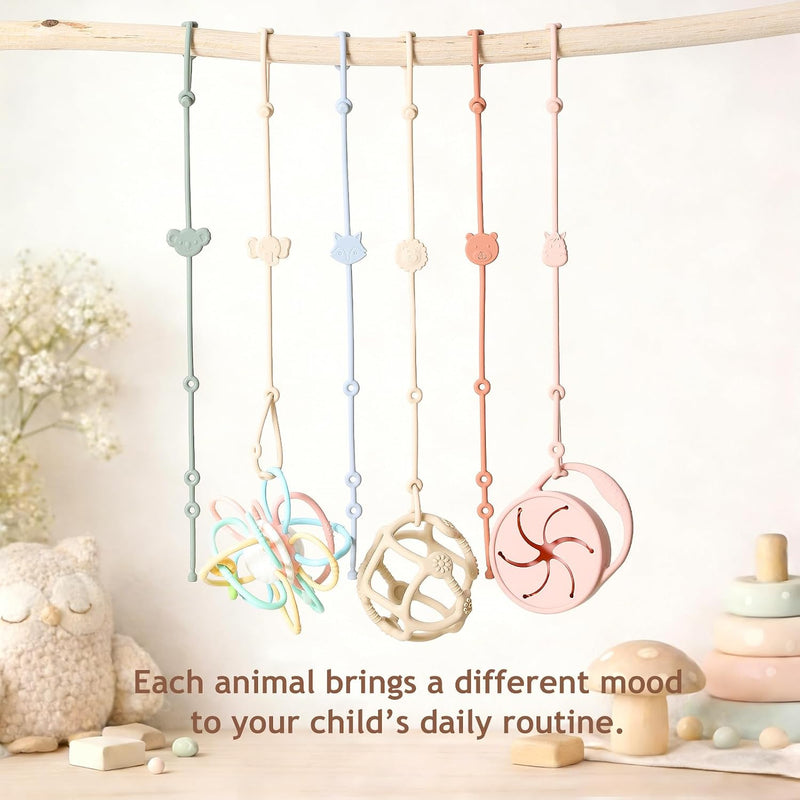 Toy Straps for Baby 6pcs, Silicone High Chair Toys Straps Stroller Accessories Toddler Bottle Strap Car Seat Toys Baby Travel Essential Silicone Ivory+Sage+Blue