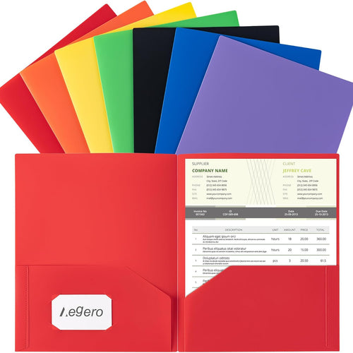 Aegero Plastic Folders with Pockets (7 Pack, Assorted Colors), Durable Heavy Duty File Folders with Business Card Slot, 2-Pocket Folder for Schoolwork & Office,Letter Size…
