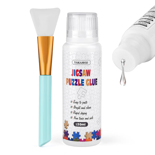 YAKAMOZ Jigsaw Puzzle Glue with Sponge Head for Adults Clear Water-Soluble Craft Puzzle Glue Quick Dry for 1000/1500/3000 Pieces of Puzzle,120ML