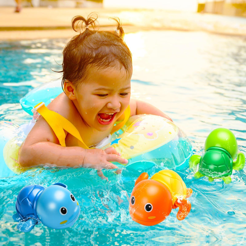 3 pack cute swimming turtle bath toys for toddler 1-3 with wind up mechanism and bright colors