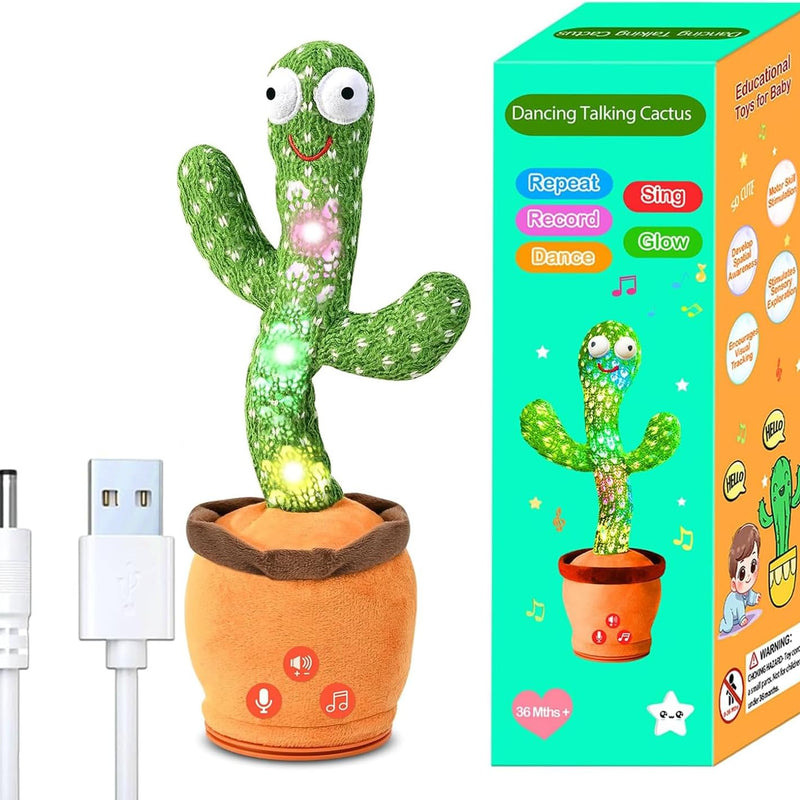Adjustable Volume Dancing Talking Cactus Baby Toy for 0-6 Months, 4-Level Volume Control, 120 English Songs