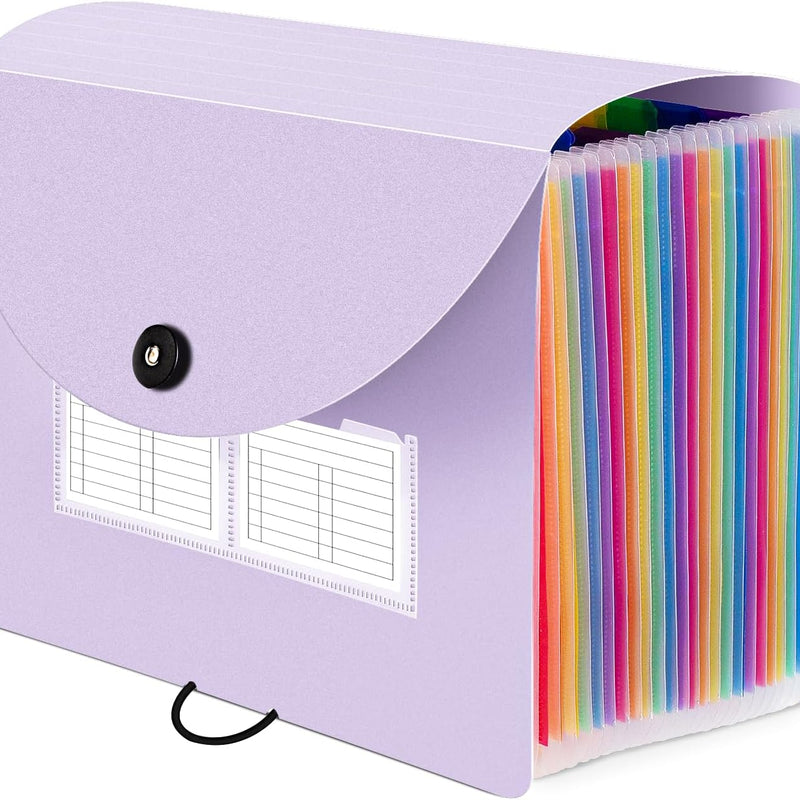 Sooez 24 Pockets Expanding File Folder with Blank Labels, According File Organizer with Expandable Cover, Desktop Accordion Folders Letter A4 Paper Document Storage Organizer, Black