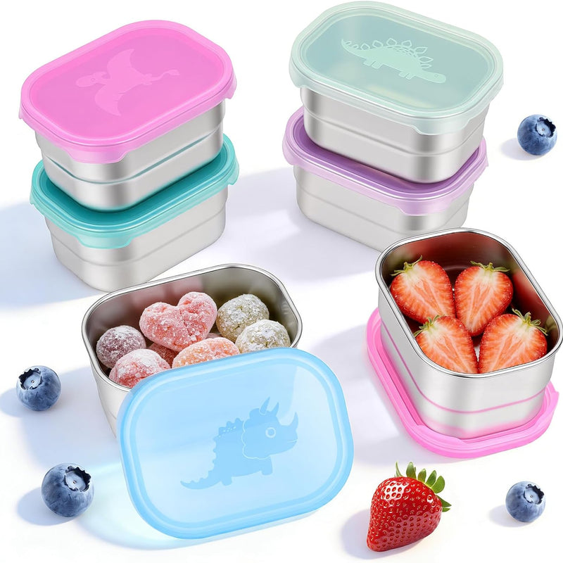 Tanjiae 4Pack 8oz Small (1 CUP) Stainless Steel Snack Containers for Kids | Reusable Easy Open Toddler Snack Containers with Silicone Lids | Stackable Toddler Lunch Box for Daycare, School and Travel