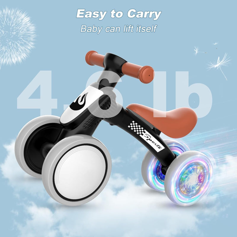 Colorful Lighting Baby Balance Bike, 10-36 Month Toddler Bike with No Pedal, Soft Seat and 4 Silent Wheels