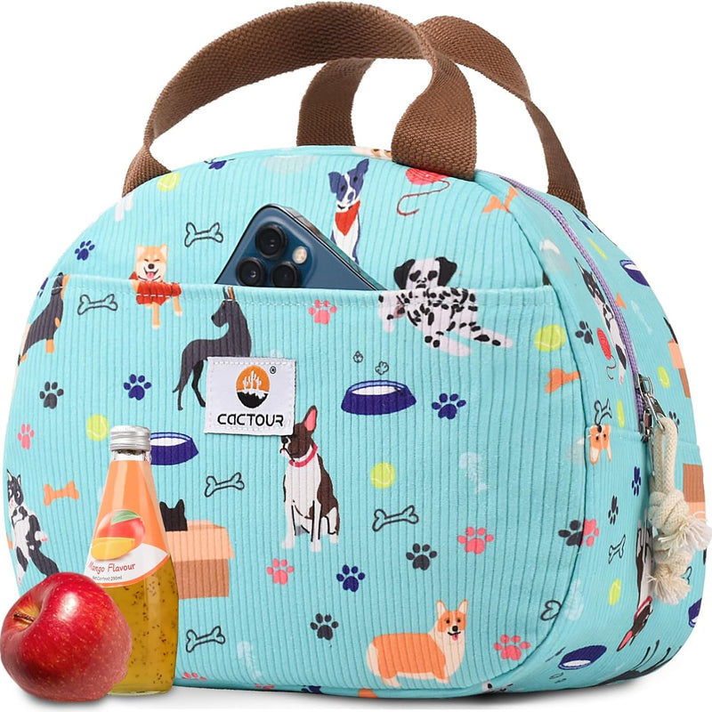 CaCTOUR Lunch Box for Women Girls Teens,Cute Lunch Box Cooler Bag, Portable Insulated Small Lunch Bag Women Reusable Corduroy Lunch Tote for Work/Travel/Picnic/School (Flower)