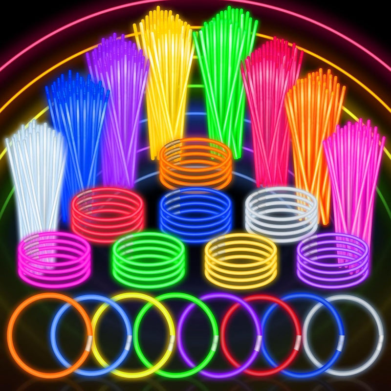 springflower 100pc glow sticks bulk party favors, 8" glow in the dark party supplies, kids or adult party accessories
