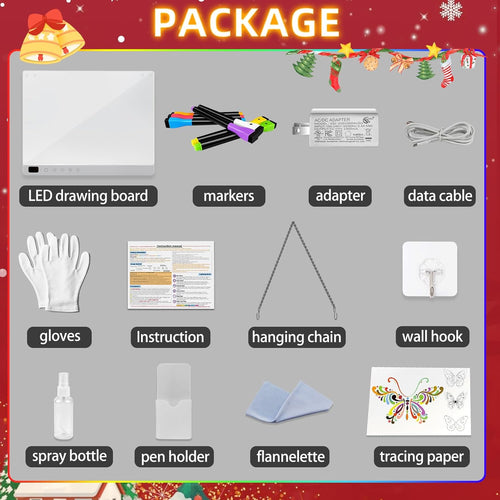 13.7" Rechargeable Led Drawing Board with 8 RGB Colors, 6 Dynamic Modes, Portable Stand for Kids and Adults