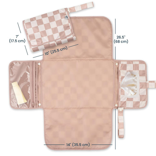 Tiny Twinkle Portable Diaper Changing Pad | Waterproof, Wipeable & Compact Baby Changing Pad for Travel | Smart Wipes Pocket & Organized Storage| Newborn Shower Gift (Beige Checkers)