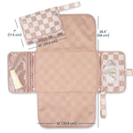 Tiny Twinkle Portable Diaper Changing Pad | Waterproof, Wipeable & Compact Baby Changing Pad for Travel | Smart Wipes Pocket & Organized Storage| Newborn Shower Gift (Beige Checkers)