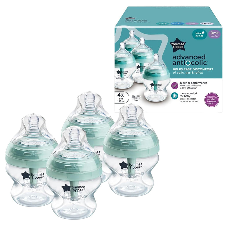 Tommee Tippee Advanced Anti-Colic Baby Bottle Set, Newborn 0m+ | 12 Pieces, 5oz & 9oz BPA Free Bottles, Slow & Medium Flow Breast-Like Nipples, Bottle Handles, Cleaning Brush