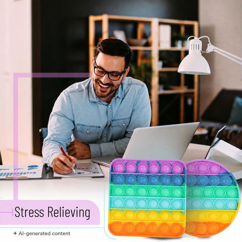 Mr. Pen- Pop Fidget Sensory Toys, 2 Pack, Circle & Square Shapes, Sensory Stress Relief Squeeze Toys for Kids & Adults, Silicone Bubble Popping Game for Anxiety, Fun