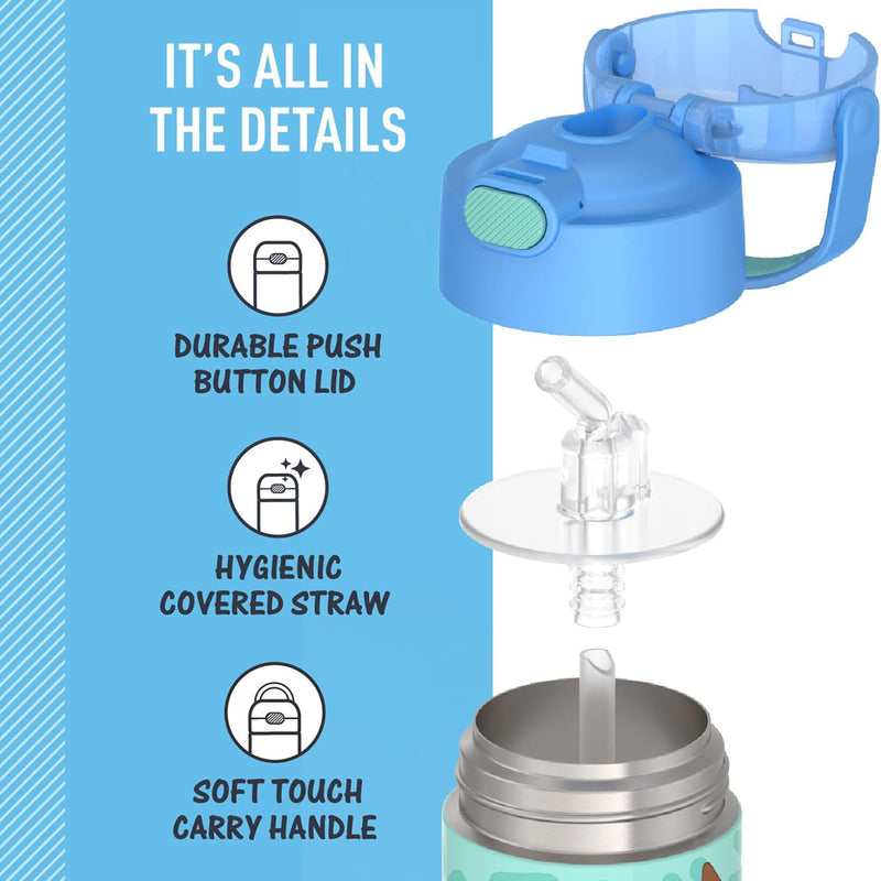 THERMOS FUNTAINER Water Bottle with Straw, 12oz, Bluey | Kids Stainless Steel Insulated Water Bottle, Keeps Drinks Cold Longer for School & Play, BPA-Free