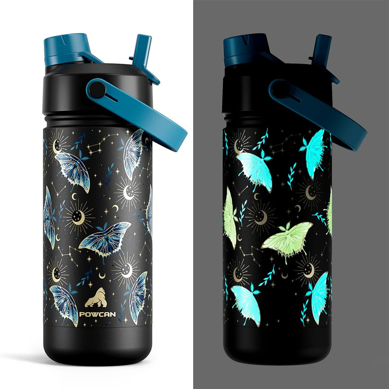 POWCAN 2 Pack 18 oz Kids Insulated Water Bottle for School: Leakproof, 2-in-1 Straw Spout Lid, BPA-Free, Keep Cold 24 Hrs, Stainless Steel Cup for Sports, Travel, Gift for Girls Boys Daughters Sons