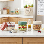 3Pack Overnight Oats Containers with Lids,10oz Glass Jar with Scew Lid,Salad Dressing Fruit Veggies Sauce Snacks Meal Prep Food Containers,Spice Jars,Wide Mouth Storage Containers