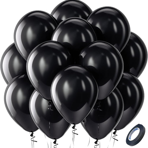 Bezente Black Latex Party Balloons - 100 Pack 12-Inch Helium Balloons for Themed Events