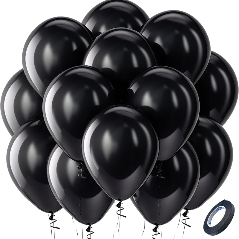 Bezente Black Latex Party Balloons - 100 Pack 12-Inch Helium Balloons for Themed Events