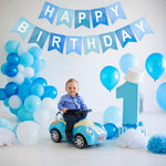 Blue Happy Birthday Banner Pre-Strung Party Decoration for Women Men Girls Boys - 13 Paper Banners with String