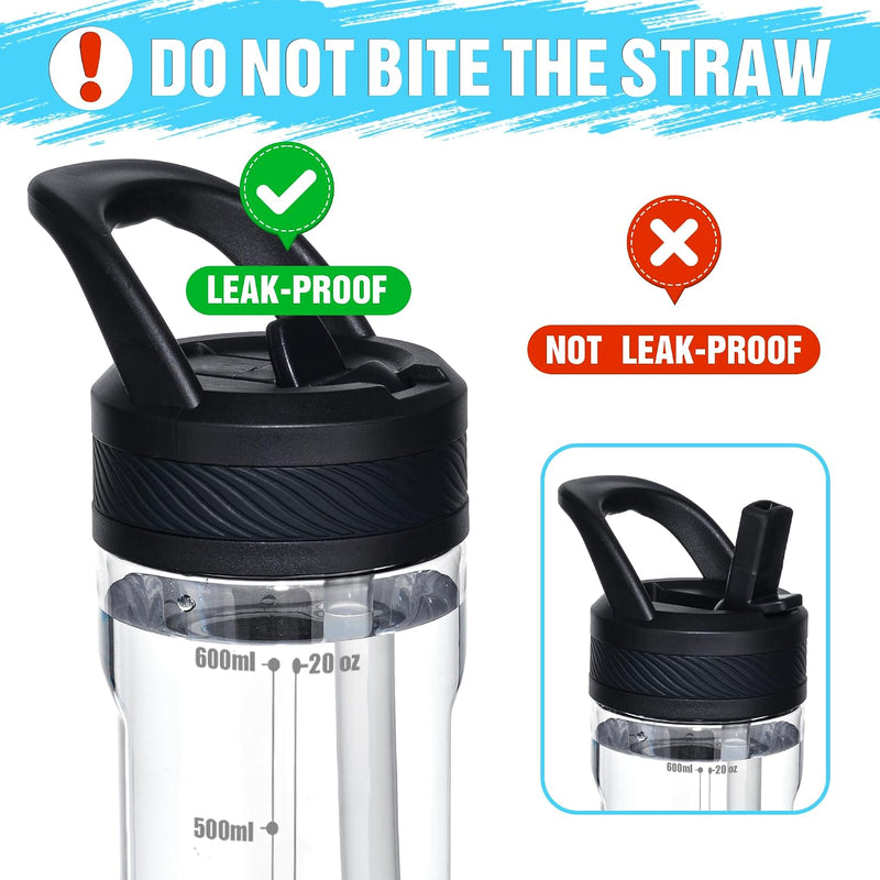 OLDLEY 20oz Kids Water Bottle with Straw, BPA-Free Tritan Water Bottle for School, Leakproof Clear Water Bottle with One Click Open, Measurement Scale, Cup Holder Friendly for Boys Girls,Clear