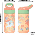 Zak Designs 16oz Riverside Kids Water Bottle with Spout Cover and Built-in Carrying Loop, Made of Durable Plastic, Leak-Proof Water Bottle Design for Travel (Unicorn & Shells, Pack of 2)