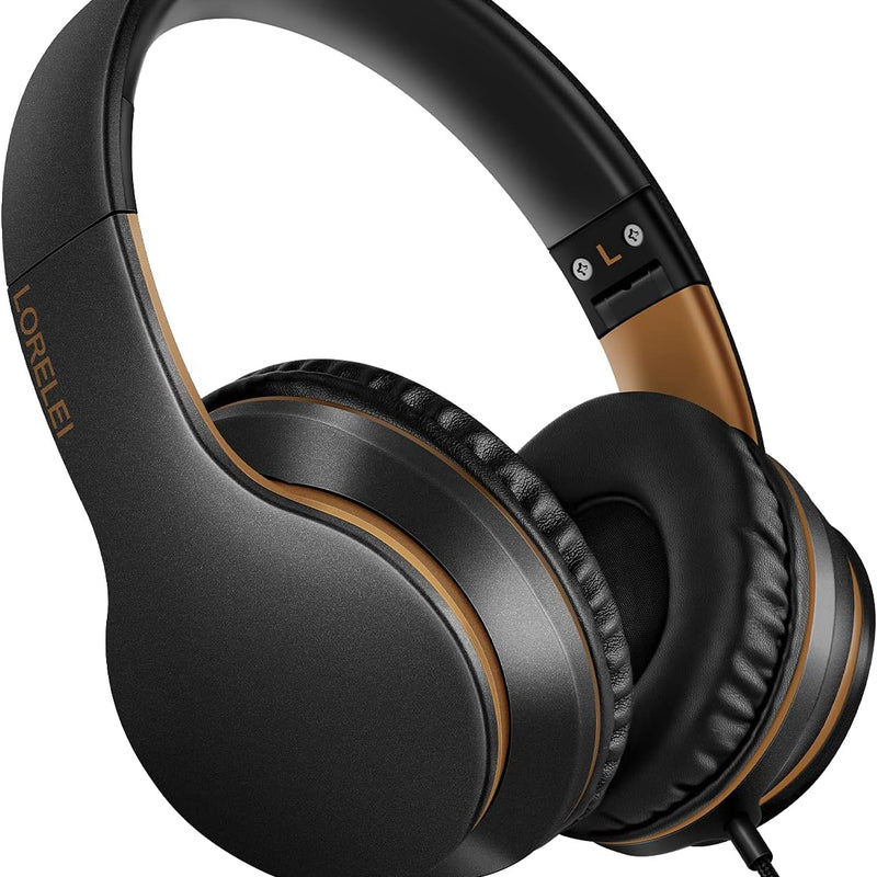 LORELEI X6 Over-Ear Wired Stereo Bass Headphones with Microphone, Lightweight, Foldable & Portable with 1.45M No-Tangle for Smartphone, Tablet, MP3/4, Space Black