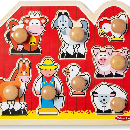 Melissa & Doug Farm Animals Jumbo Knob Puzzle, Wooden Peg Puzzle for Toddlers Ages 1+