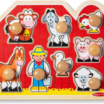 Melissa & Doug Farm Animals Jumbo Knob Puzzle, Wooden Peg Puzzle for Toddlers Ages 1+