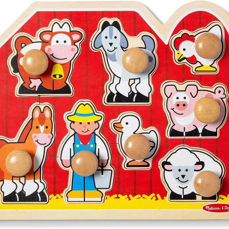 Melissa & Doug Farm Animals Jumbo Knob Puzzle, Wooden Peg Puzzle for Toddlers Ages 1+