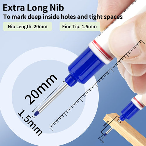 15 Pcs Long Nib Marker, 20 mm Long Head Deep Hole Marker Pens, Fine Nose Tip Deep Reach Permanent Paint Markers for Metal, Marking Pen for Drilling, Carpenter, Woodworking, Construction (Colorful)