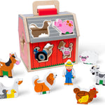 Melissa & Doug Take-Along Wooden Toy Barn with Farm Animals & Pop-Up Roof, Preschool Learning Toys