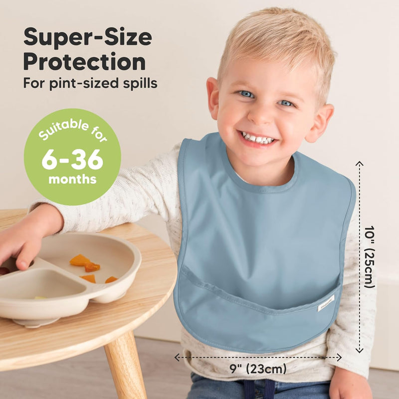KeaBabies 3-Pack Waterproof Baby Bibs for Eating, Lightweight (Ocean) | Toddler Feeding Bibs with Large Food Catcher, Mess Proof, Food-Grade, Baby Eating Essentials, Easy to Put On & Clean