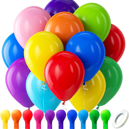 100 Pack Assorted Rainbow Latex Balloons for Birthday and Wedding Party Decorations